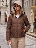 Dámská prošívaná bunda s kapucí, hnědá, FashionStreet TY5861 Dámská prošívaná bunda s kapucí, hnědá, FashionStreet TY5861