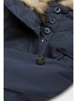 Tmavě modrá dámská prošívaná zimní bunda s kožešinou (m-137) Tmavě modrá dámská prošívaná zimní bunda s kožešinou (m-137)