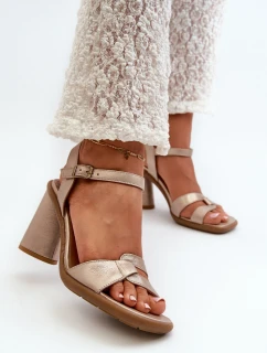 Kožené sandály na podpatku Maciejka 06029-25 Zlaté