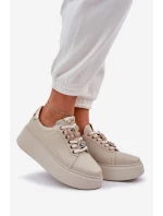 Dámské Kožené Tenisky Na Platformě S Ozdobami CheBello 4292 Světle Béžové Dámské Kožené Tenisky Na Platformě S Ozdobami CheBello 4292 Světle Béžové