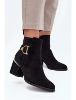 Zateplené dámské boty na podpatku se zlatými prvky černé Ambrine