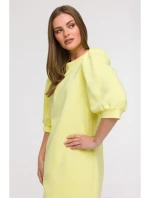 B291 Šaty áčkového střihu s pouzdrovými rukávy - citronové