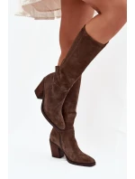 Dámské kozačky na sloupkovém podpatku se zipem Lissara – hnědé, eko semiš Dámské kozačky na sloupkovém podpatku se zipem Lissara – hnědé, eko semiš