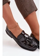 Lakované dámské mokasiny s třásněmi Černé Galera