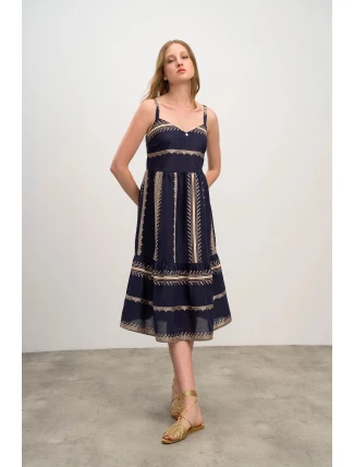 Dámské šaty 16501 Tmavě modrá s béžovou vzor - Vamp