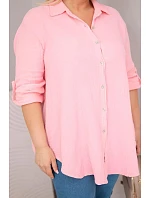 Bavlněná mušelínová košile Plus Size 65622 baby růžová - Kesi Bavlněná mušelínová košile Plus Size 65622 baby růžová - Kesi
