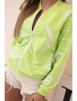 Dámská bavlněná mikina s potiskem a zipem zelený neon