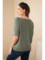 Dámský svetřík z viskózy s krátkým rukávem khaki