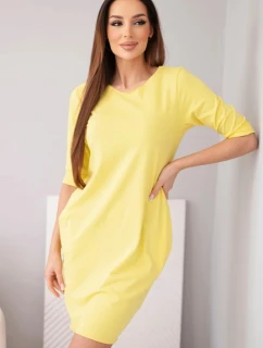 Dámské bavlněné šaty s 3/4 rukávem a kapsami žlutá