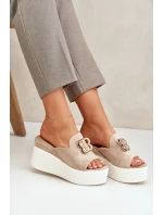 Sandály Na Platformě A Klínu S Ozdobou Béžové Tanonea