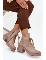 Dámské kožené kotníkové boty na podpatku vyhřívané Vinceza 39950 béžové