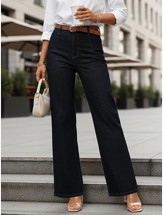 Dámské džíny s vysokým pasem a širokými nohavicemi tmavě modré FashionStreet UY2967