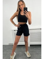 Pruhovaná souprava se šortkami černá