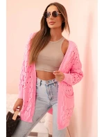 Dámský kardigan s kapsami a perforací světle růžový