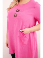 Dámské bavlněné šaty Plus Size s delším zadním dílem a kapsou růžová