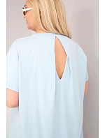 Dámská bavlněná halenka Plus Size s krátkým rukávem modrá