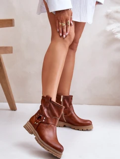 Kožené Dámské Botky Na Plochém Podpatku Hnědé Lewski 3610