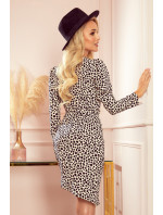 Asymetrické šaty s volánky a řasením Numoco - leopardí vzor