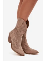 Dámské kovbojské kotníkové boty se zdobením Arlissima – béžové