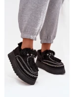 Dámské sněhule Ferayne na platformě s kožešinou a třásněmi – černé