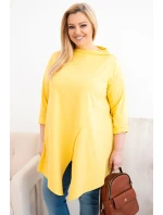 Dámská bavlněná blůza Plus Size asymetrická s ohrnutým rukávem žlutá