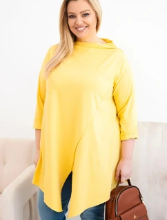 Dámská bavlněná blůza Plus Size asymetrická s ohrnutým rukávem žlutá