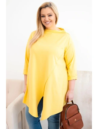 Dámská bavlněná blůza Plus Size asymetrická s ohrnutým rukávem žlutá