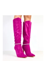 Dámské vysoké kozačky na podpatku AX-125 Fuchsie - COMER