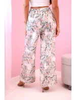 Dámské široké kalhoty s květinovým potiskem tmavá máta