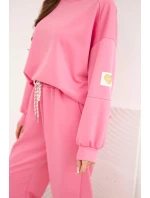 Dámský máslový komplet s volnou mikinou a kalhotami s nápisem LOVE růžová