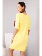 Dámské bavlněné šaty s 3/4 rukávem a kapsami žlutá