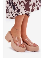 Průhledné Dámské Pantofle Na Platformě A Masivním Podpatku Béžové Rizana