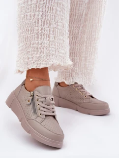 Kožené Sportovní Boty Tenisky Na Platformě Se Zipem Vinceza 88019 Tmavě Béžové