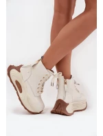 Kožené zateplené dámské kotníčkové boty na platformě GOE SS2N4300 světle béžové