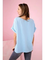 Mušelínová halenka s náhrdelníkem modrý Mušelínová halenka s náhrdelníkem modrý