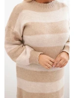 Dámská pletená sukýnka Plus Size pruhovaná béžová