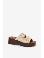 Dámské pantofle na platformě se zlatými sponami světle béžové Renelisse