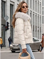 Dámská zimní prošívaná bunda s kožešinou, bílá, FashionStreet TY5832