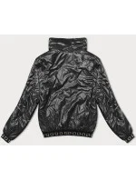 Krátká černá lesklá dámská bunda se stojáčkem (5M3195)