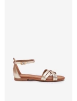 Dámské kožené sandály na plochém podpatku Maciejka 07029-25 zlaté