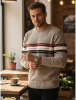 Pánský pruhovaný svetr světle hnědý FashionStreet WX2282 Pánský pruhovaný svetr světle hnědý FashionStreet WX2282