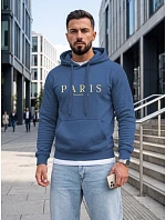 Pánská mikina s kapucí a potiskem PARIS, modrá, FashionStreet NX5147BX