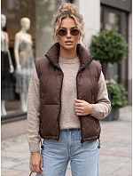 Dámská krátká prošívaná zateplená vesta, hnědá, FashionStreet TY5972 Dámská krátká prošívaná zateplená vesta, hnědá, FashionStreet TY5972