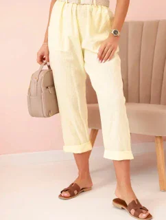 Dámské lněné kalhoty s bavlnou a páskem - žluté