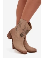 Semišové kožené dámské kotníky s perforací na podpatku Zazoo 3844 Béžové Semišové kožené dámské kotníky s perforací na podpatku Zazoo 3844 Béžové