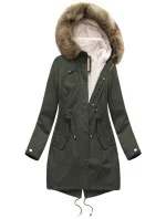 Dámská zimní bunda parka v army barvě s odepínací podšívkou a kapucí (7626BIG)