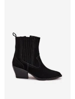 Semišové kovbojské kotníkové boty dámské na podpatku zateplené černé Dylira