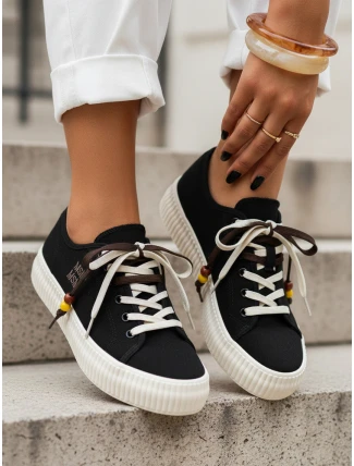 Dámské tenisky s ozdobnými korálky černé FashionStreet ZY1405