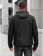 Pánská zateplená bunda z ekokůže s kapucí, černá, FashionStreet TX5147 Pánská zateplená bunda z ekokůže s kapucí, černá, FashionStreet TX5147