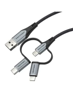 Vention USB-A 3v1 Micro-B USB-C Lightning kabel 1m šedý